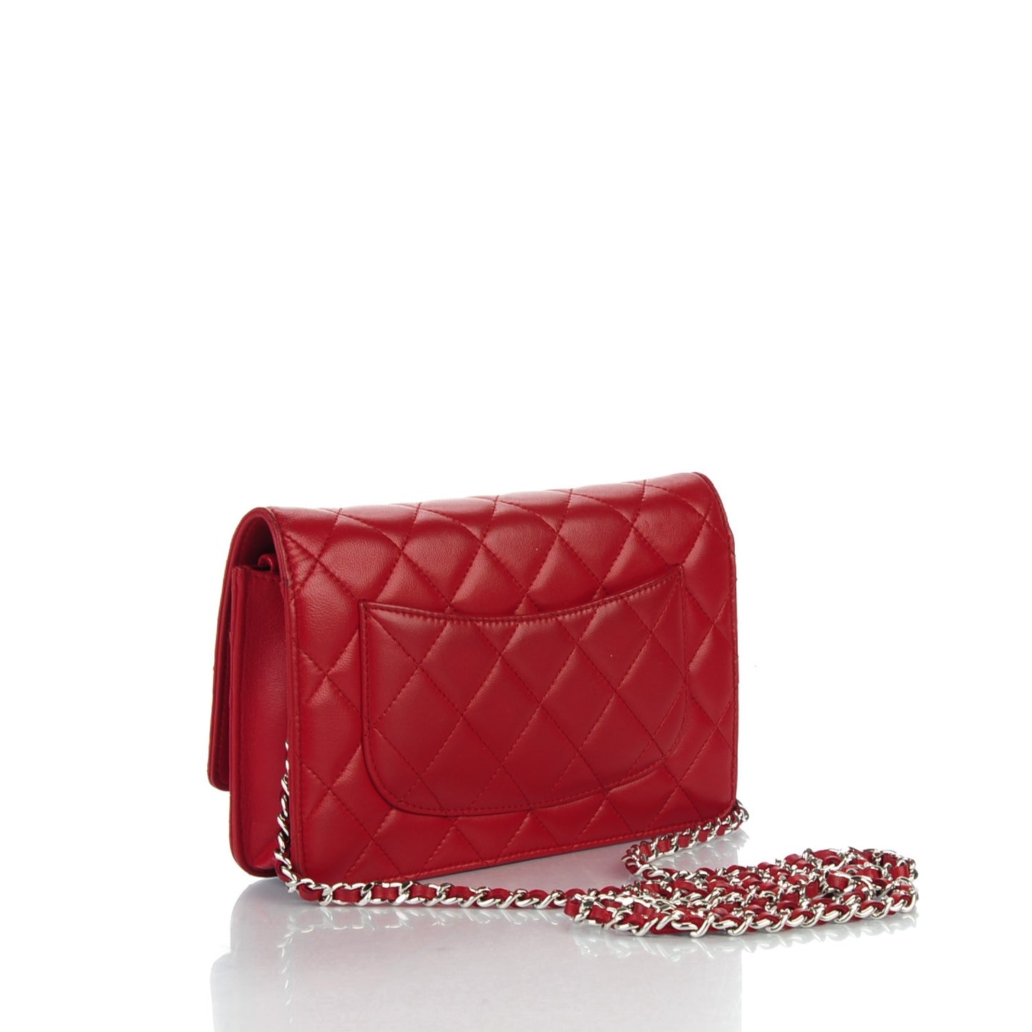 Lambskin Quilted Wallet On Chain WOC Red
