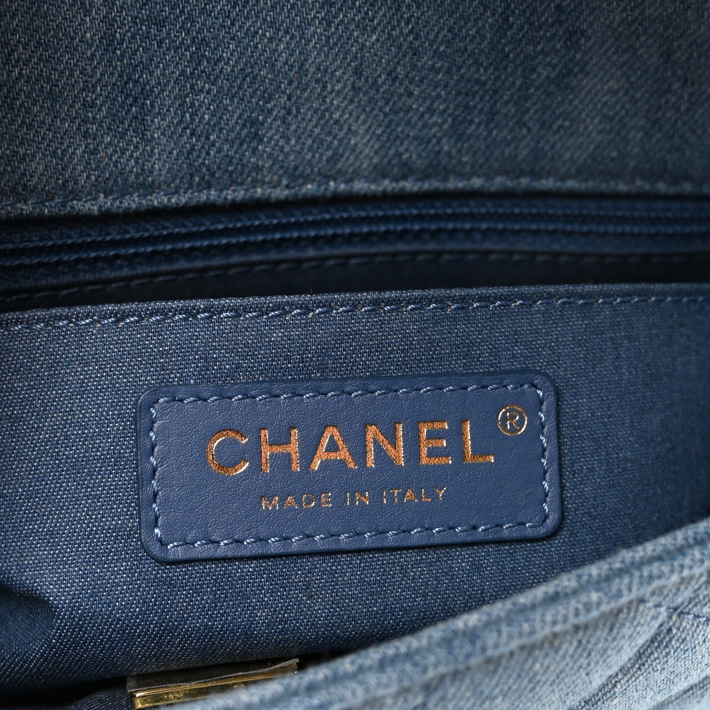 Denim Quilted Mini Pearl Crush Flap Blue