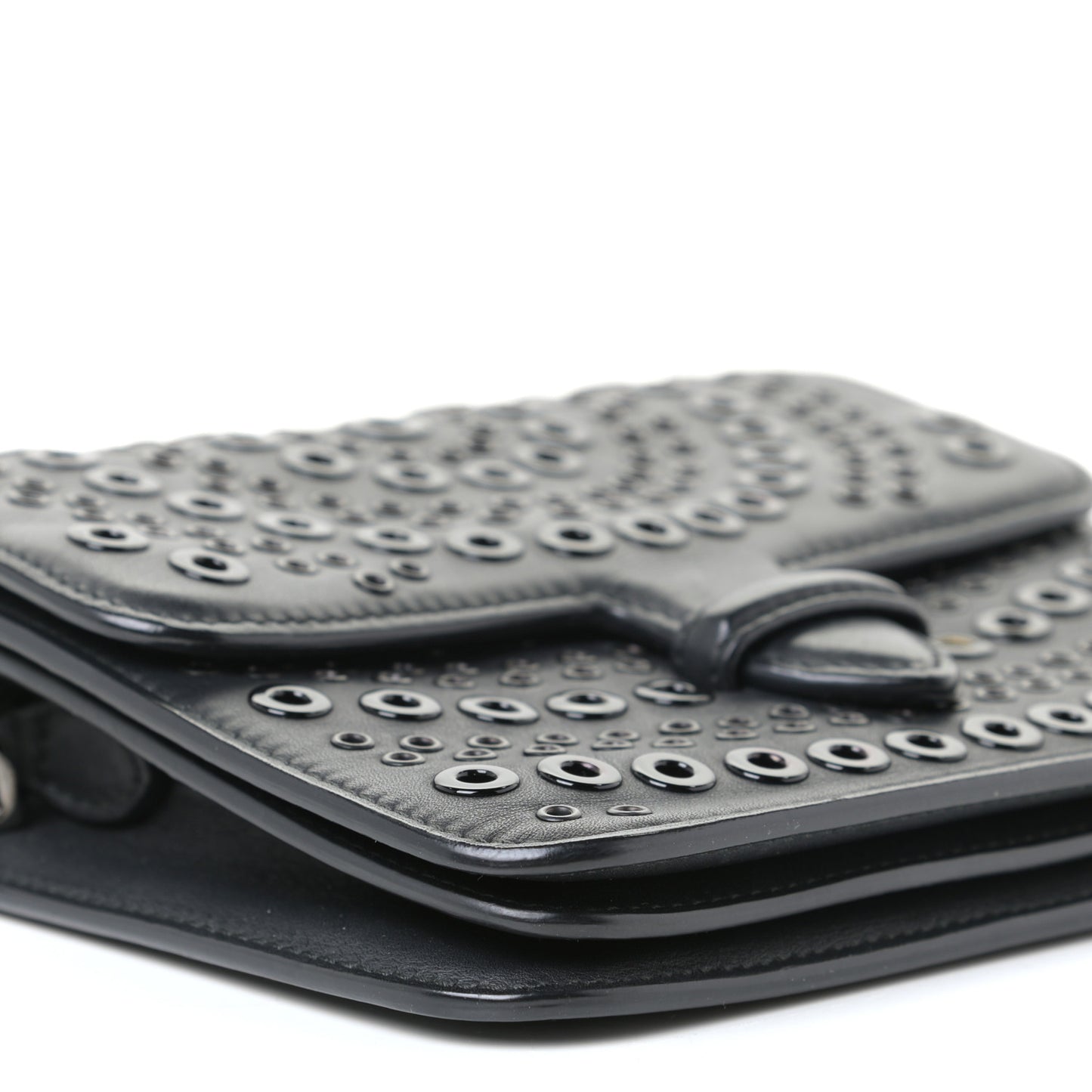 Calfskin Grommet Studded Azzedine Messenger Flap Black