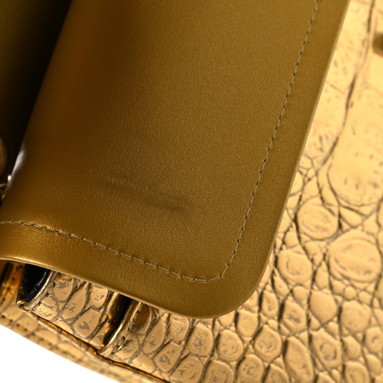 Chanel Metallic Calfskin Crocodile Embossed Cocodile Medium Double Flap Gold 11 of 12
