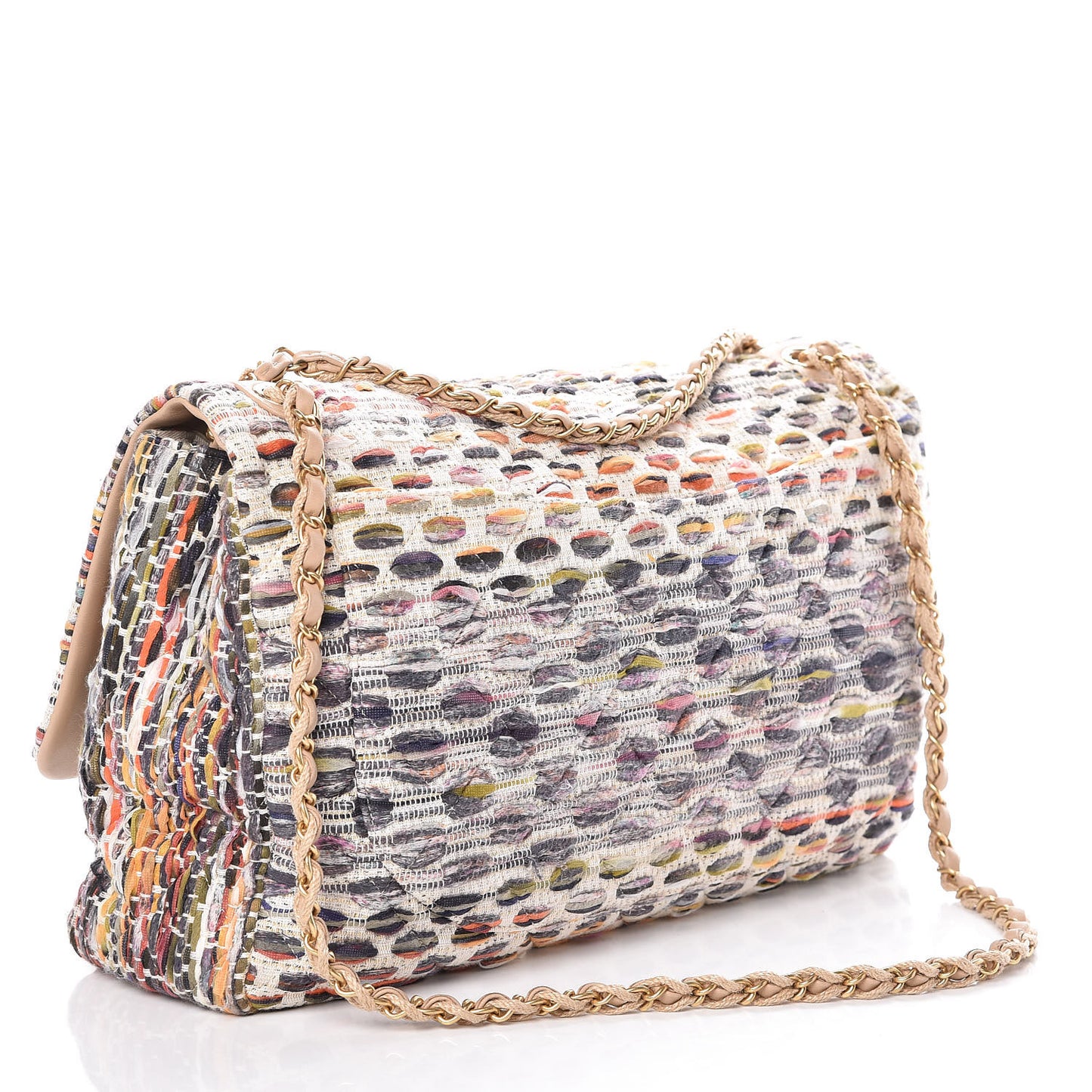 Tweed Quilted Cuba Single Flap Ecru Orange Lilac