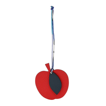 Hermes Taurillon Clemence Chevre Mysore Silk Petit H Apple Leaf Bag Charm Rouge Bleu Multicolor 1 of 4