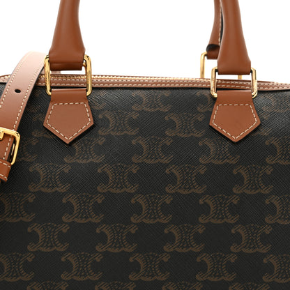 Celine Triomphe Canvas Calfskin Small Boston Bag Tan 8 of 10