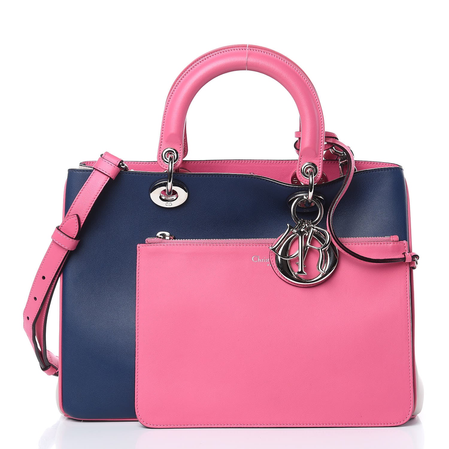 Christian Dior Smooth Calfskin Medium Tri-Color Diorissimo Bag Navy Pink 3 of 11