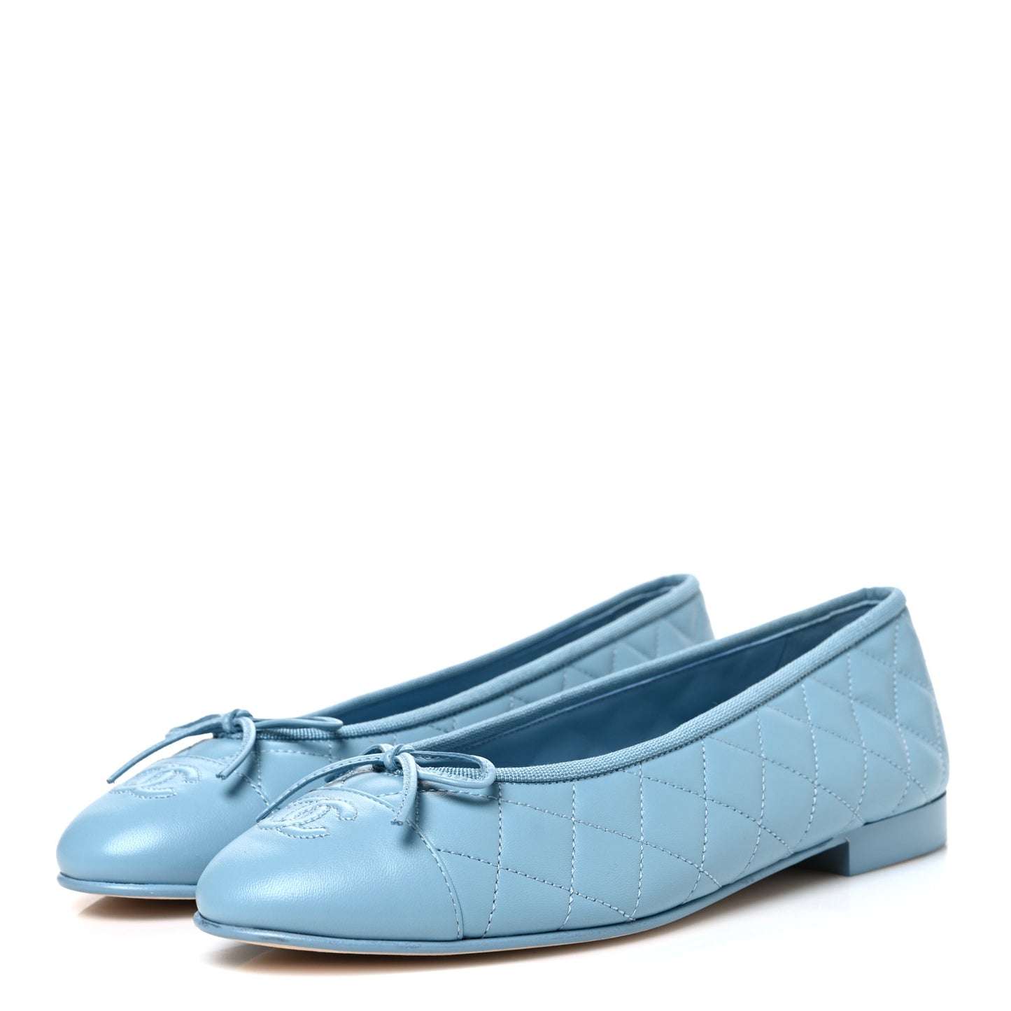 Lambskin Quilted CC Cap Toe Ballerina Flats 39.5 Blue