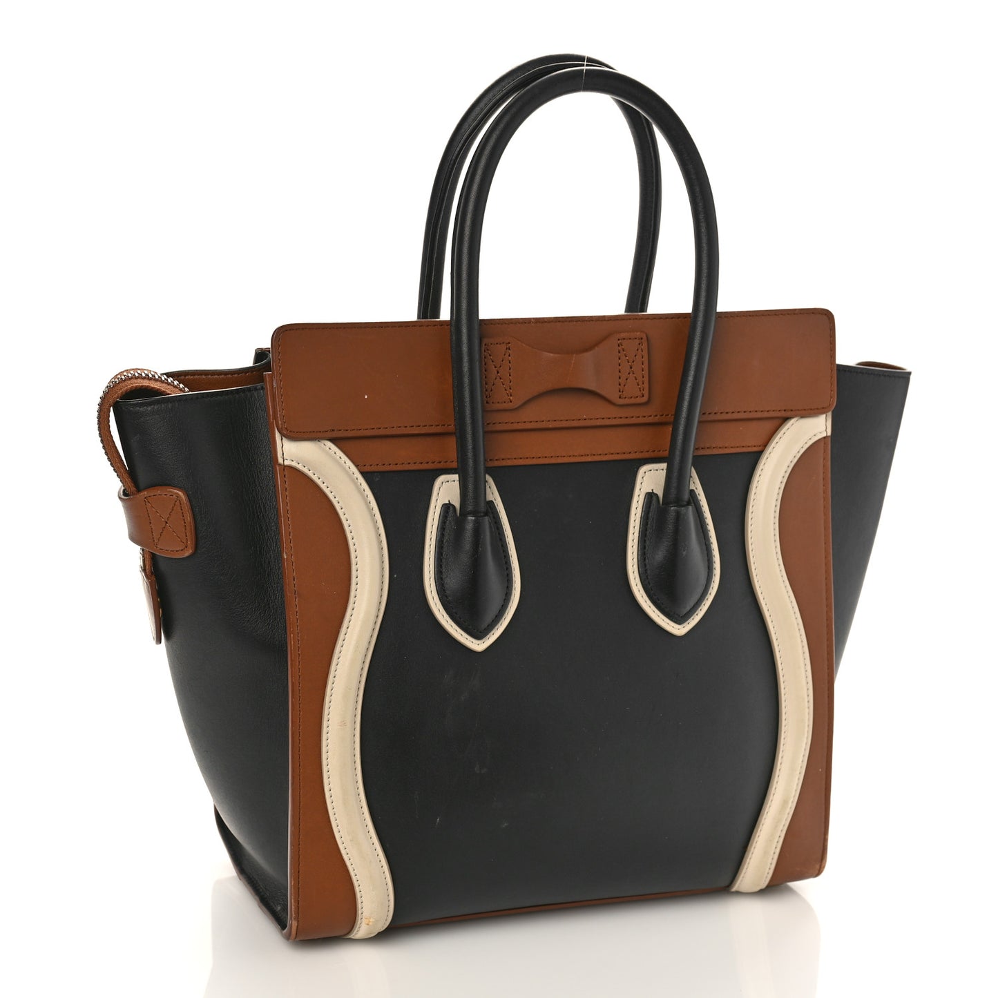 Satin Calfskin Mini Tri-Color Luggage Black Tan