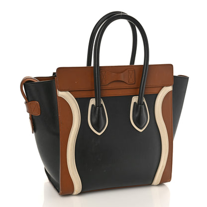 Celine Satin Calfskin Mini Tri-Color Luggage Black Tan 3 of 12