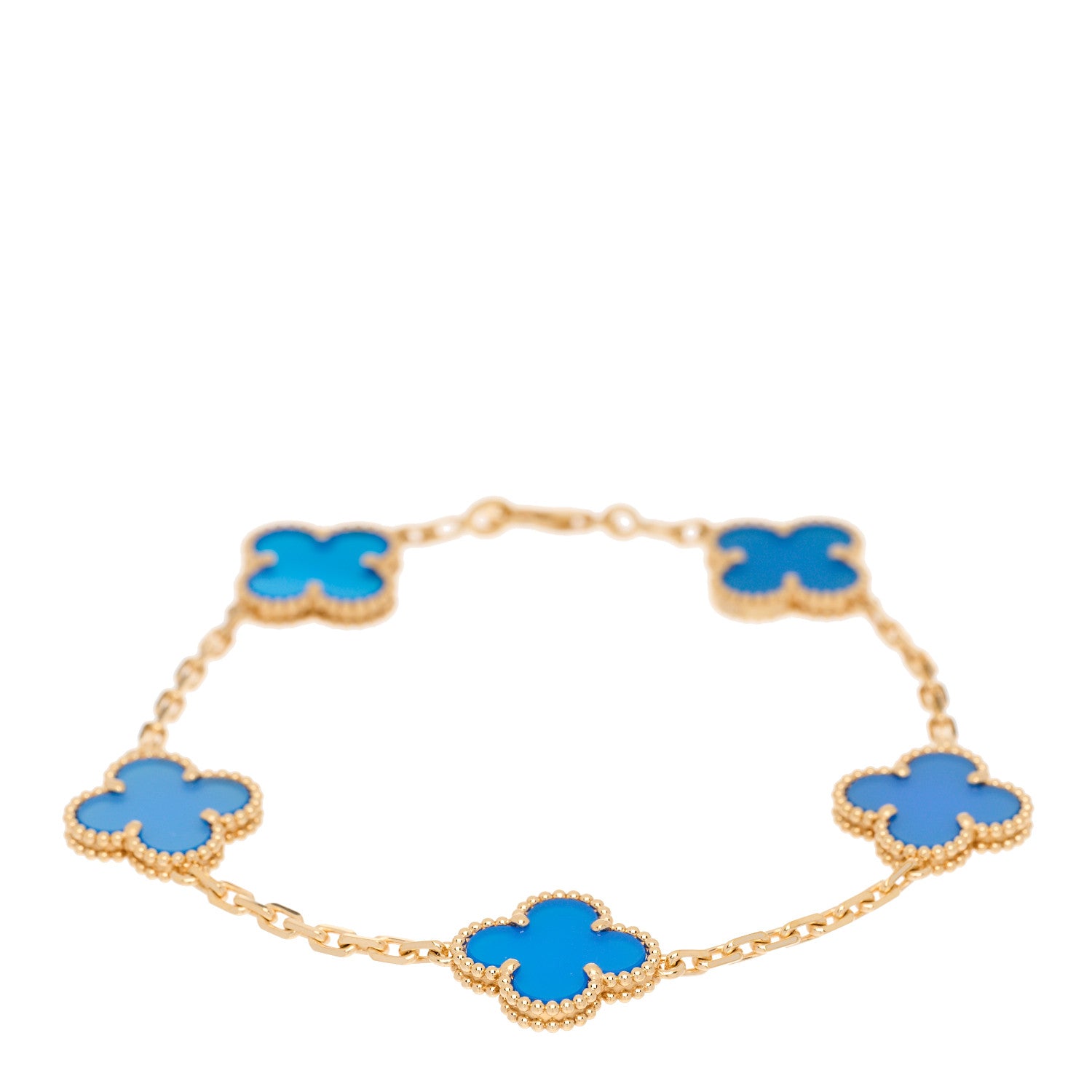 Van Cleef & Arpels 18K Yellow Gold Blue Agate 5 Motifs Vintage Alhambra Bracelet 1 of 5