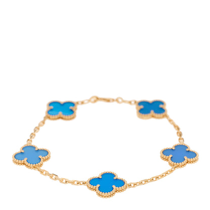 Van Cleef & Arpels 18K Yellow Gold Blue Agate 5 Motifs Vintage Alhambra Bracelet 1 of 5