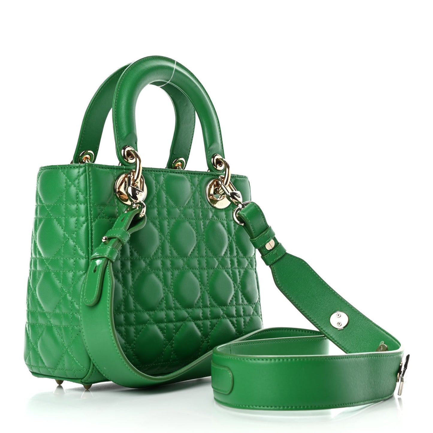 Lambskin Cannage Small Lucky Badges My Lady Dior Green