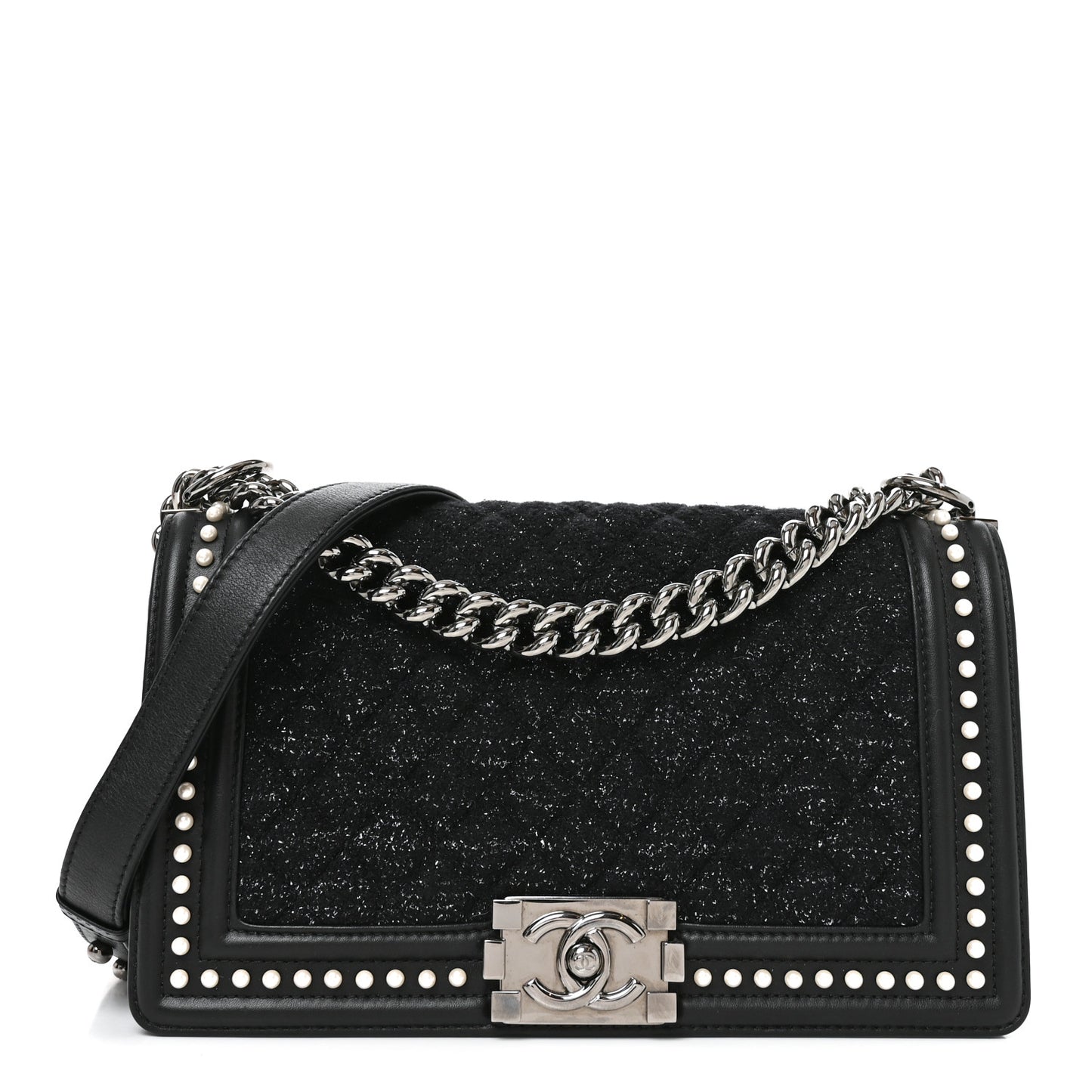 Calfskin Pearl Tweed Medium Boy Flap Black