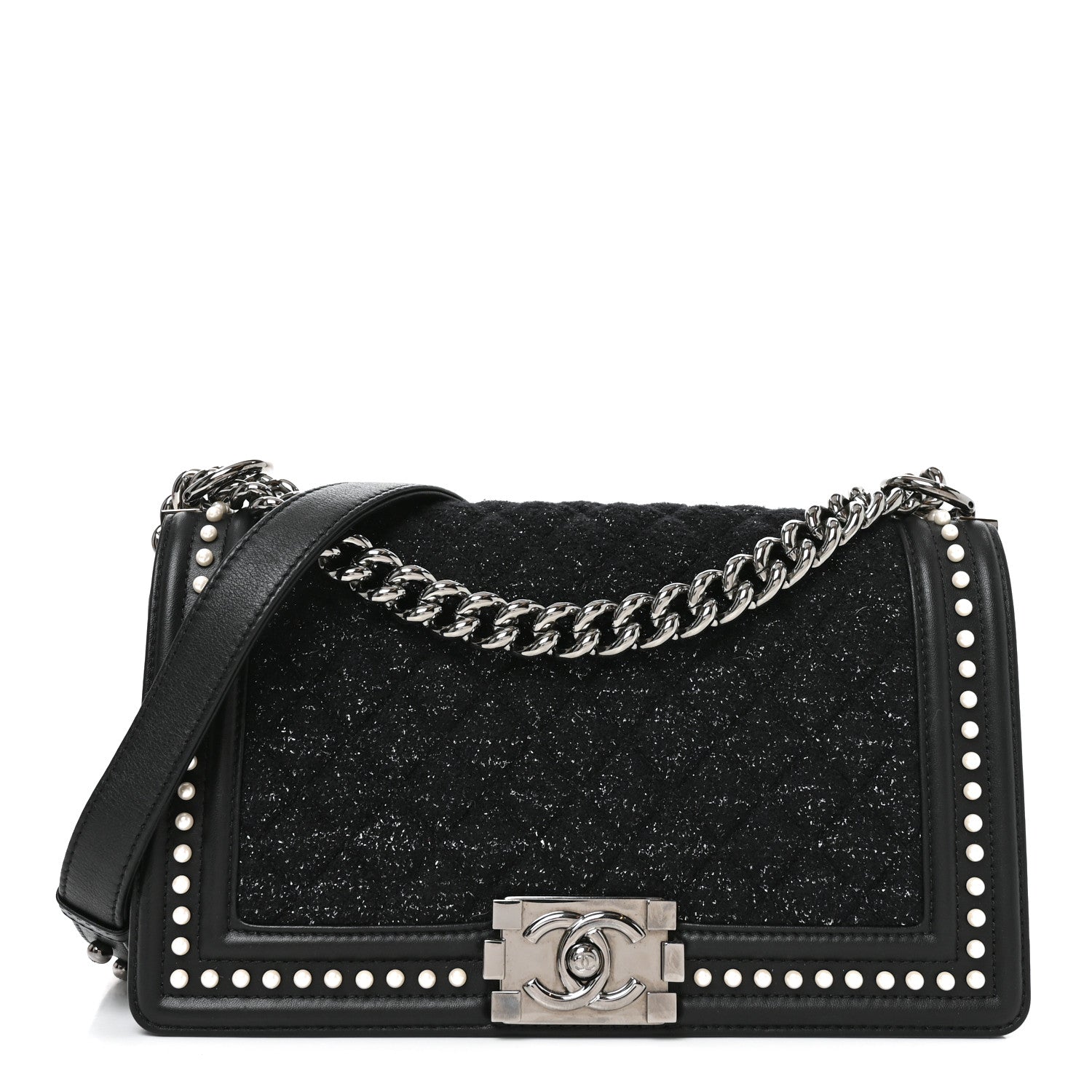 Chanel Calfskin Pearl Tweed Medium Boy Flap Black 1 of 10