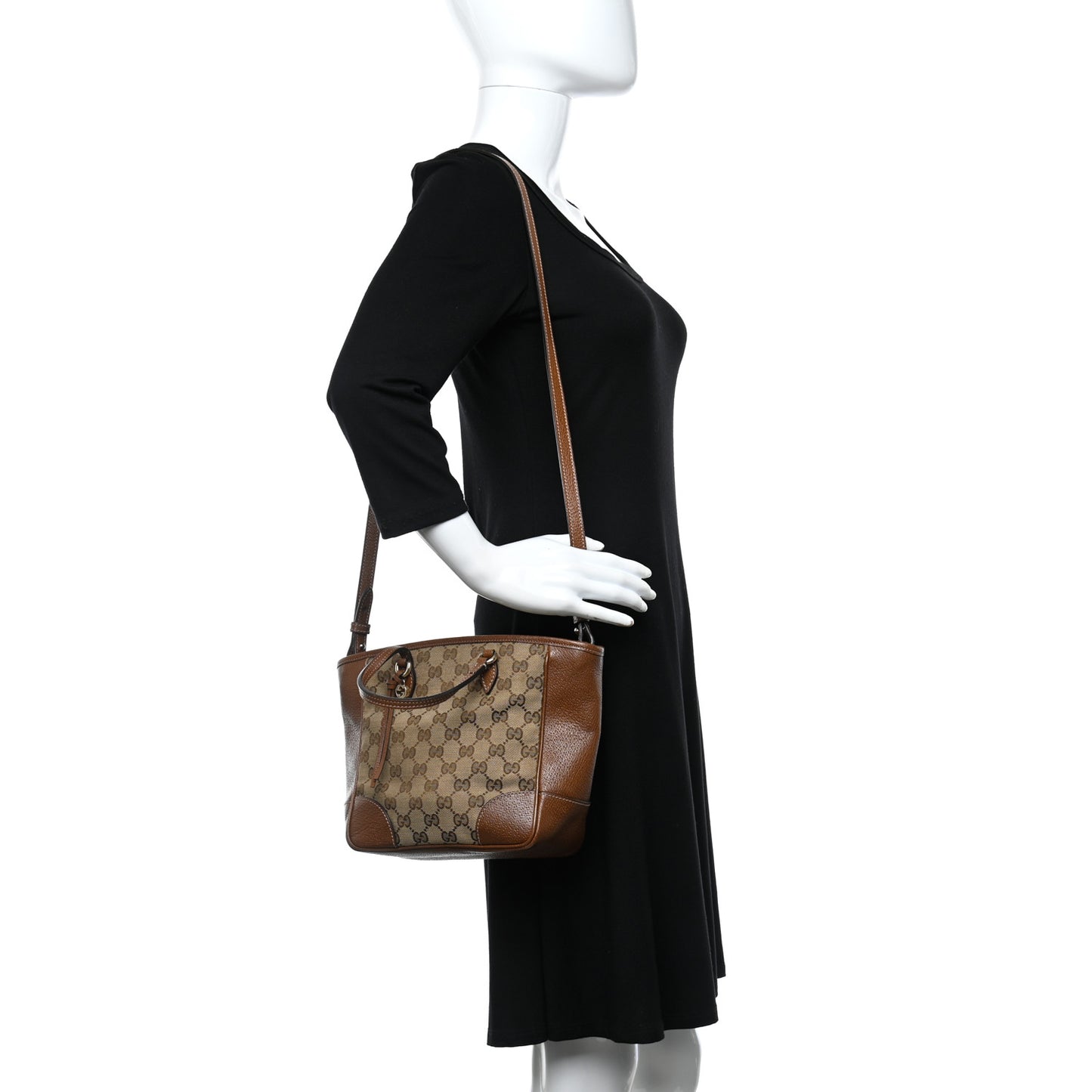 Monogram Textured Calfskin Mini Bree Top Handle Bag Beige Ebony Nocciola