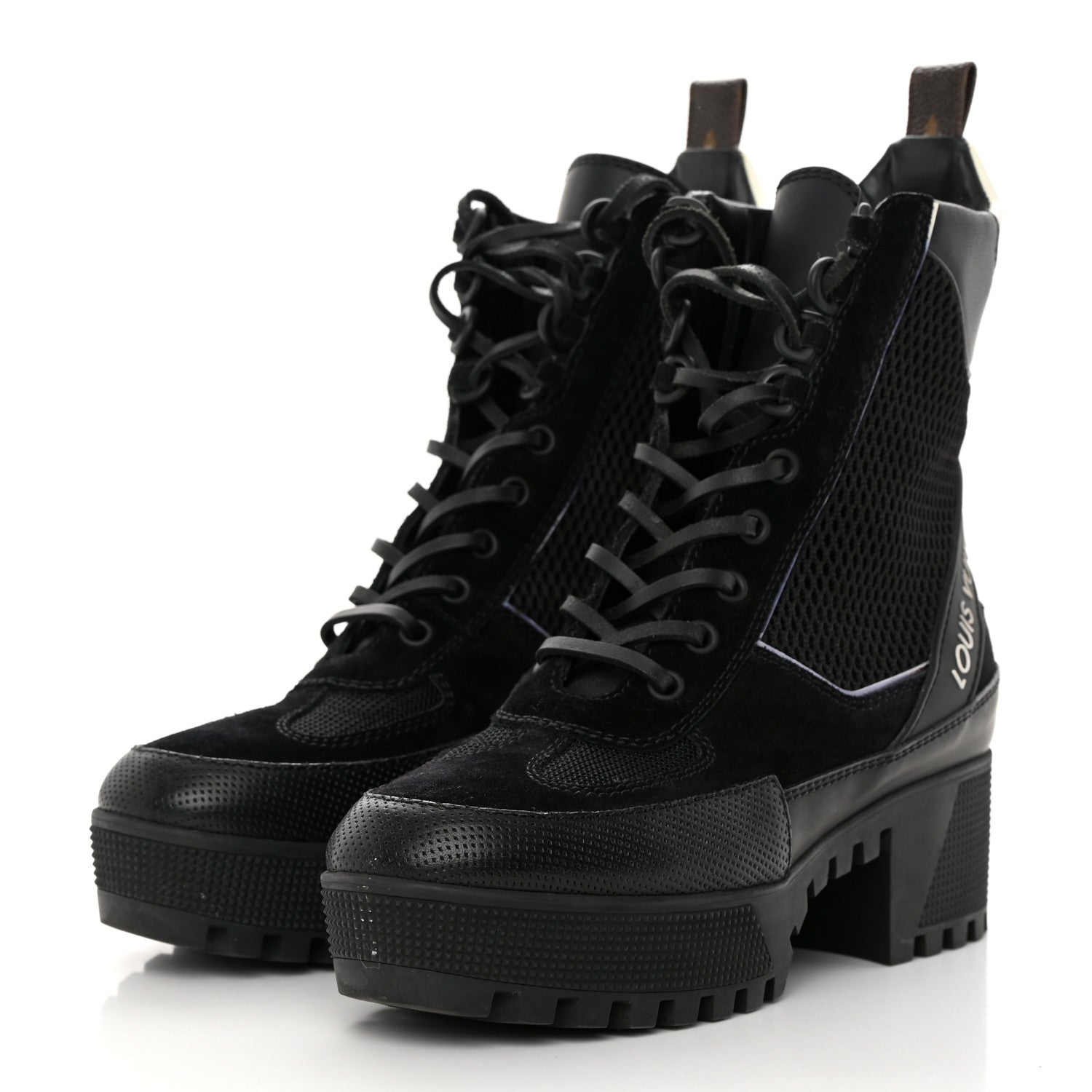 Louis Vuitton Suede Calfskin Mesh Logo Laureate Platform Desert Boots 36 Black 3 of 11