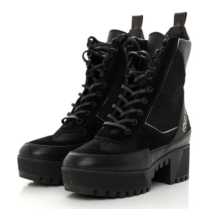 Louis Vuitton Suede Calfskin Mesh Logo Laureate Platform Desert Boots 36 Black 3 of 11