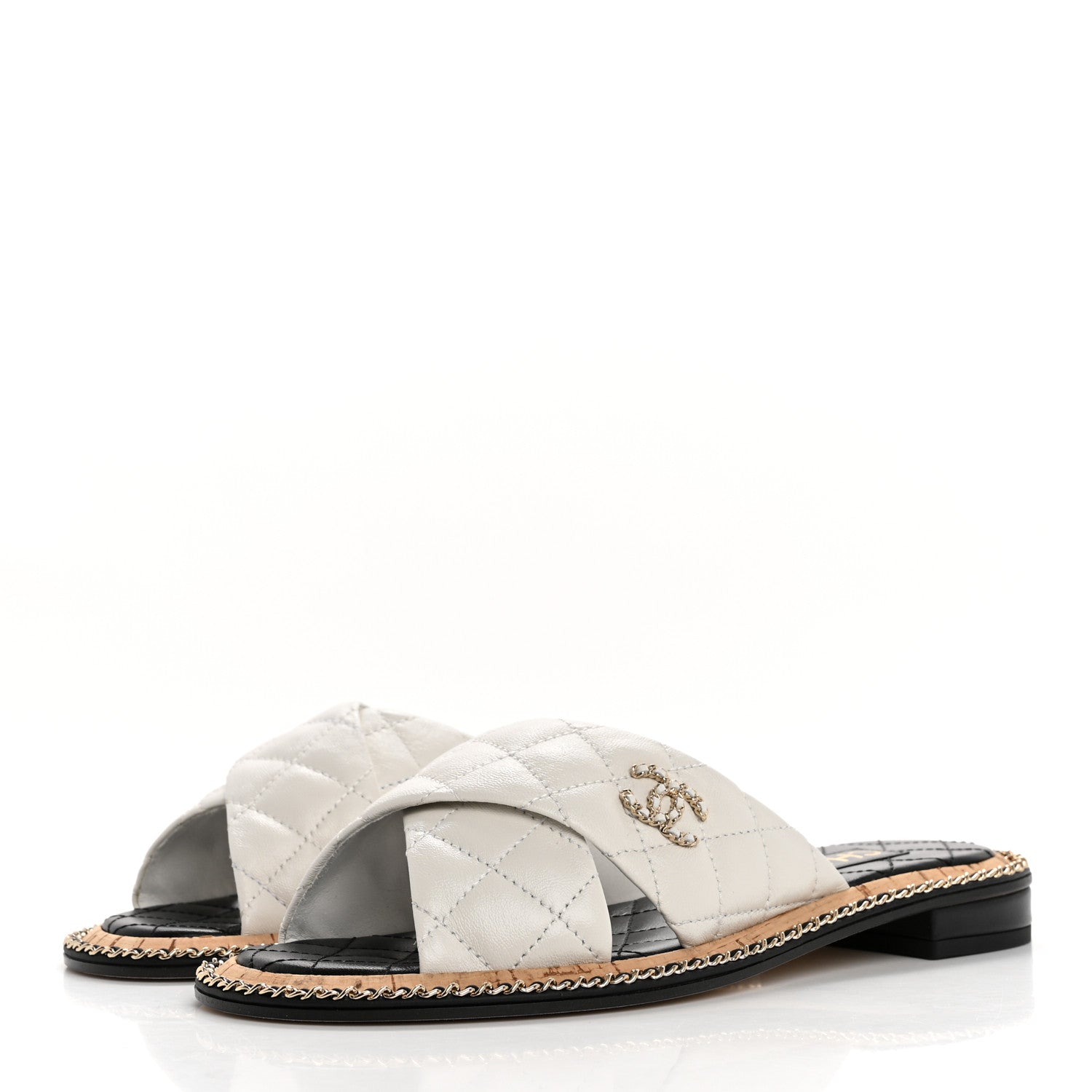 Chanel Lambskin Quilted Chain CC Sandals 37.5 White 4 of 10