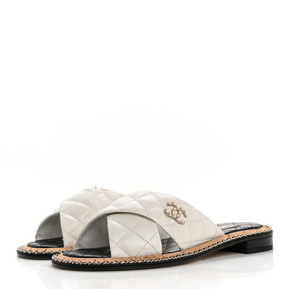 Chanel Lambskin Quilted Chain CC Sandals 37.5 White 4 of 10
