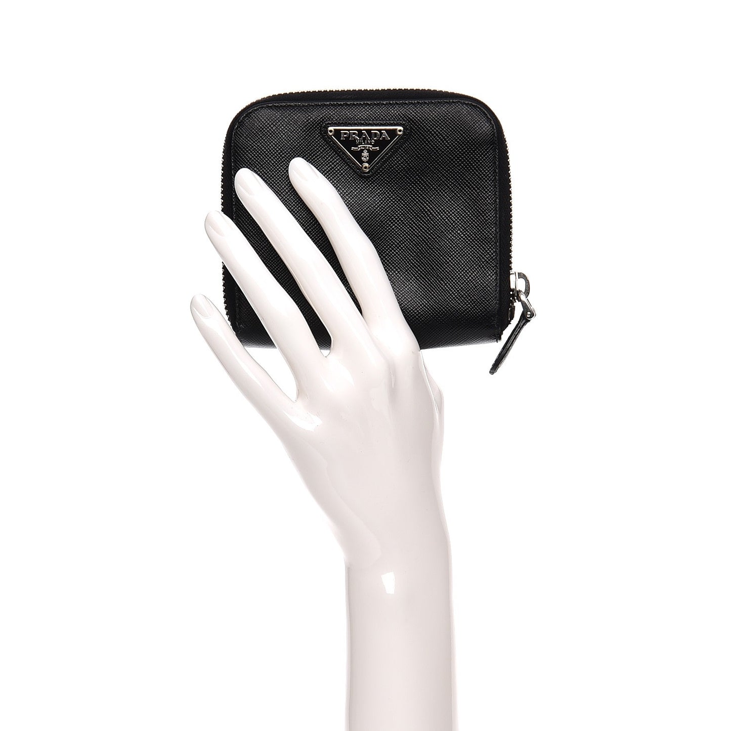 Saffiano Metal Compact Zip Around Wallet Black