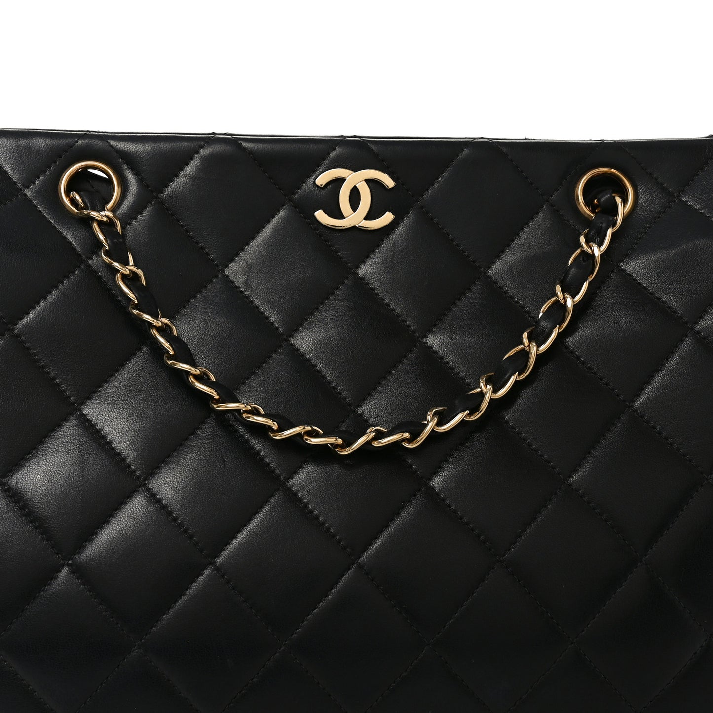 Lambskin Quilted Small Shopping Tote Black