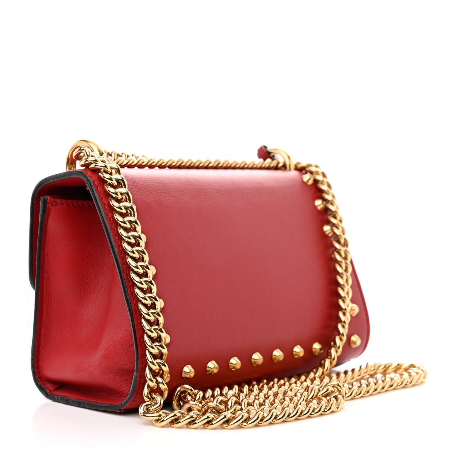 Calfskin Studded Small Padlock Shoulder Bag Hibiscus Red