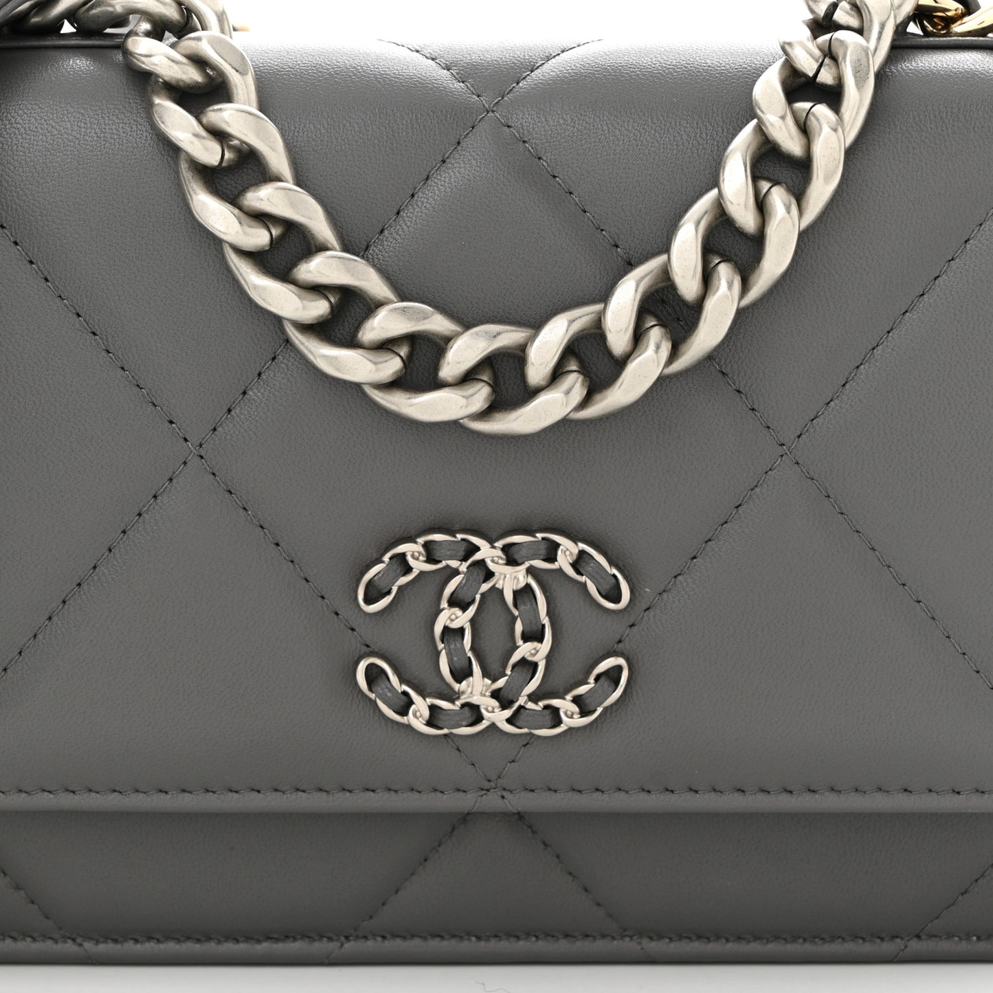 Lambskin Quilted Chanel 19 Wallet On Chain WOC Dark Grey