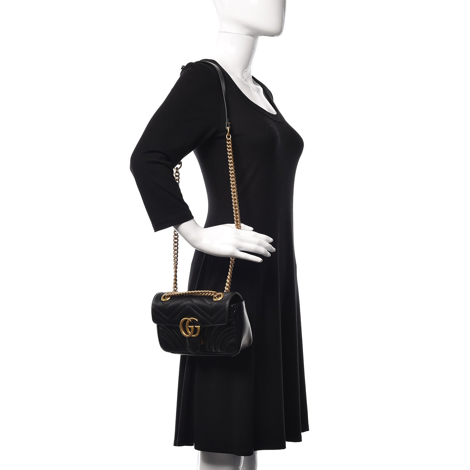 Gucci Calfskin Matelasse Mini GG Marmont Shoulder Bag Black 2 of 9