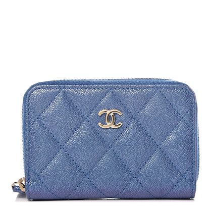 Chanel Iridescent Caviar Quilted Zip Coin Purse Blue 1 of 10