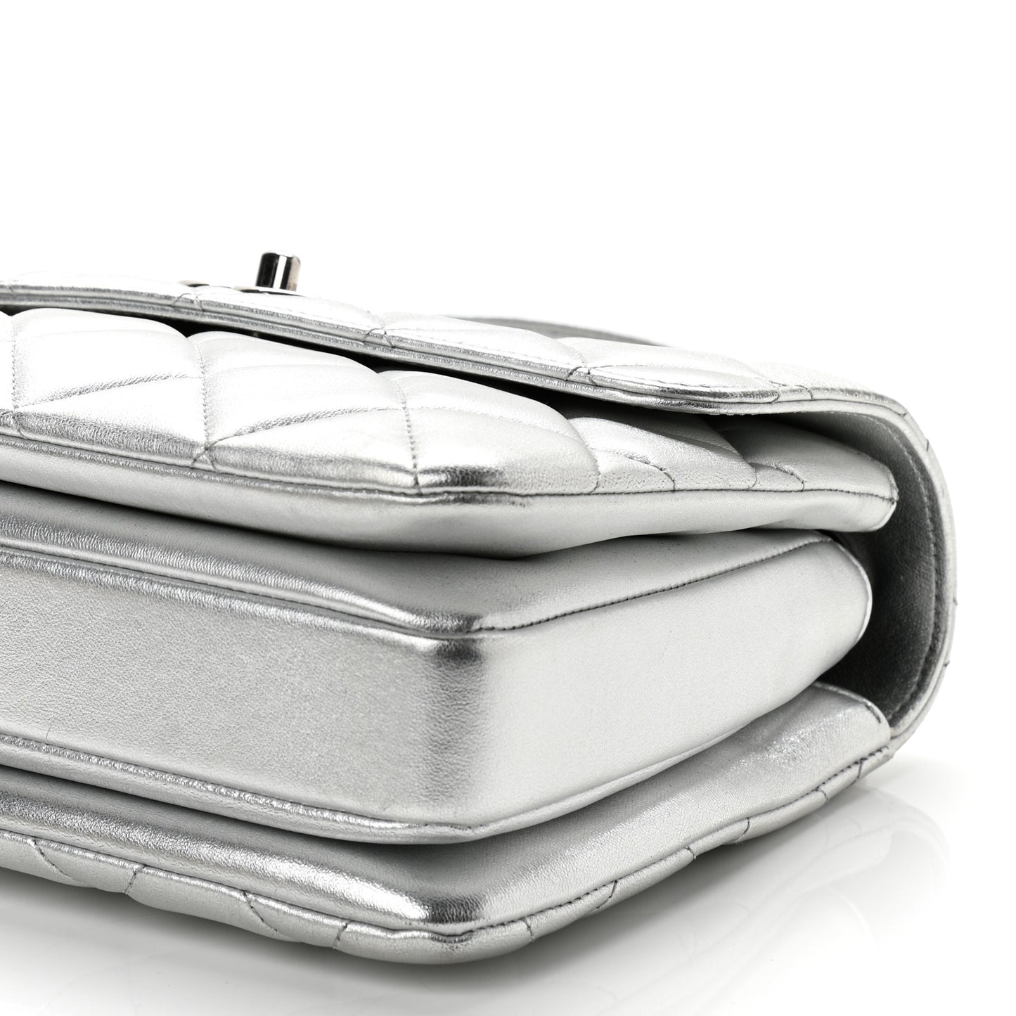 Metallic Lambskin Quilted Small Trendy CC Flap Dual Handle Bag Silver