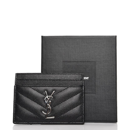 Saint Laurent Grain De Poudre Matelasse Chevron Monogram Credit Card Case Black 7 of 7