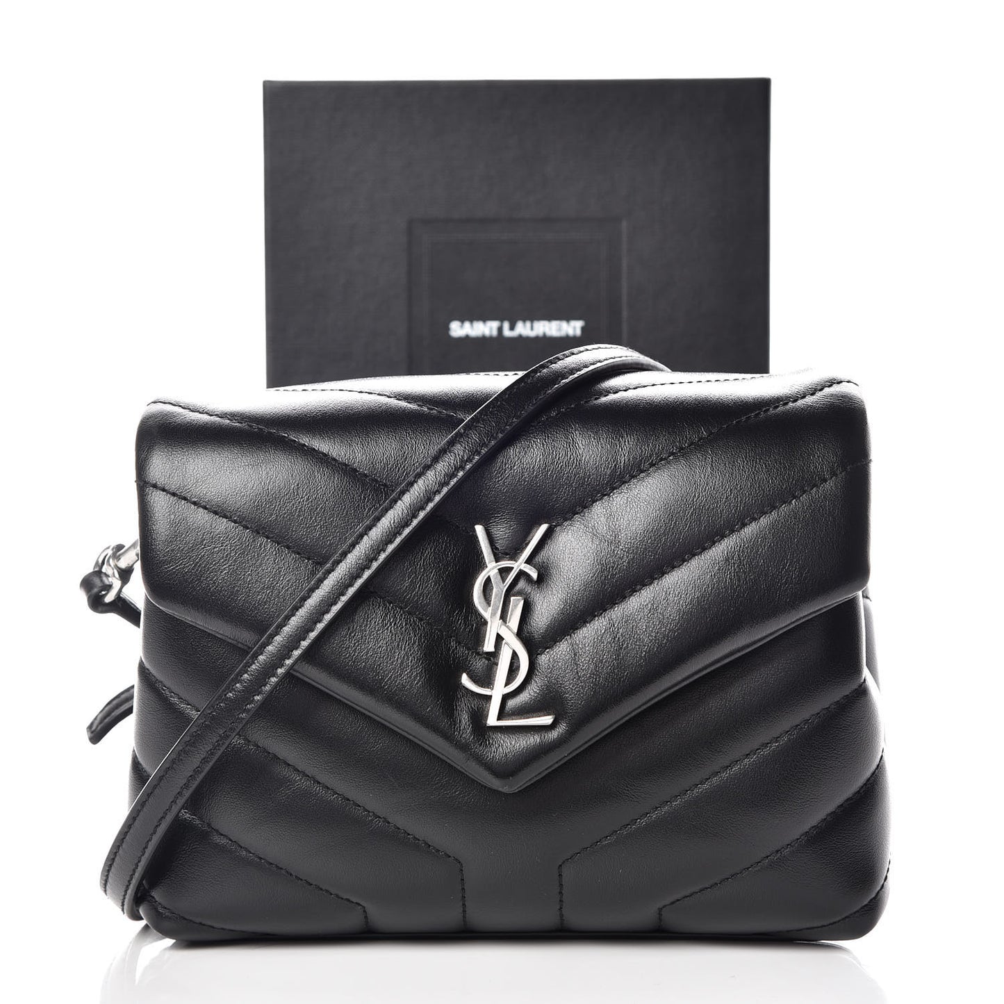 Calfskin Y Quilted Monogram Toy Loulou Crossbody Bag Black