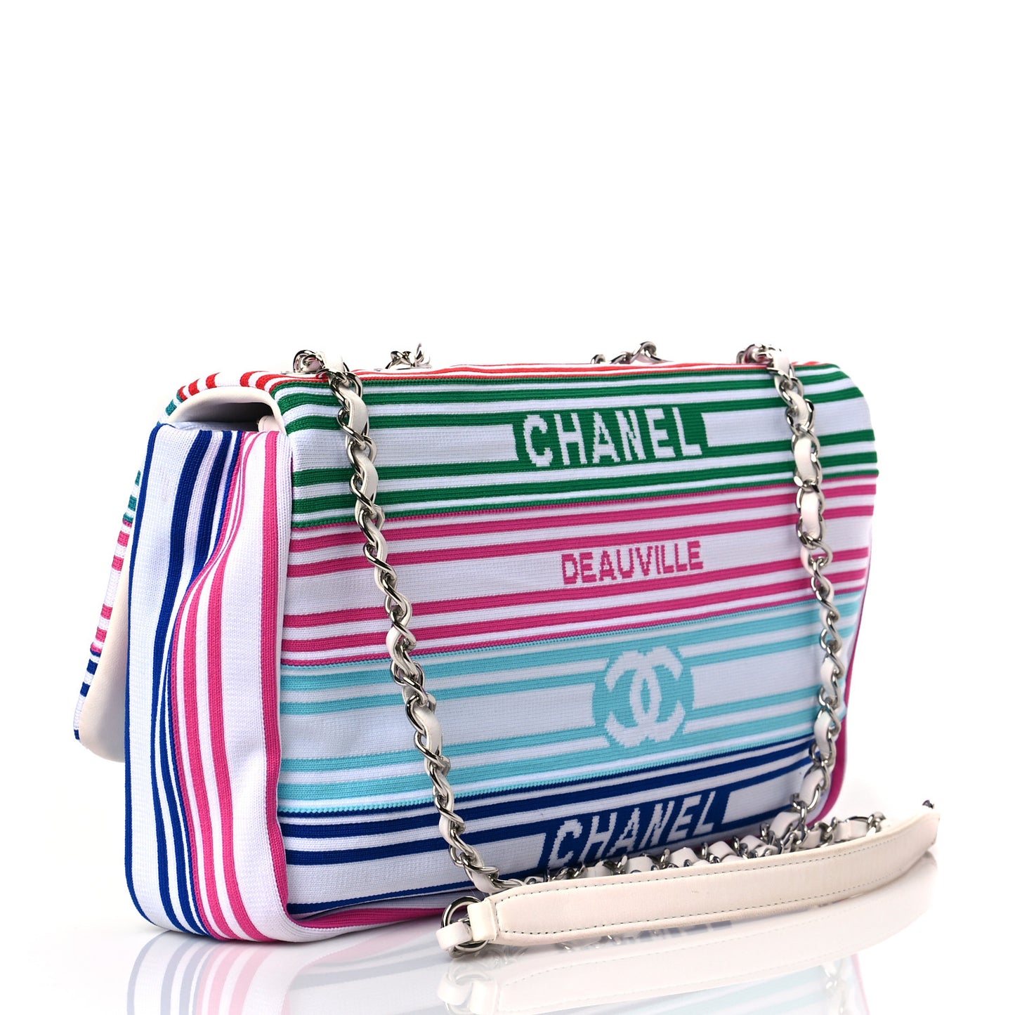 Mixed Fibers Lambskin Venise Biarritz Flap Bag Multicolor White