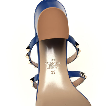 Valentino Garavani Calfskin Rockstud 60mm Caged Slide Sandals 39 Blu Delft 9 of 13