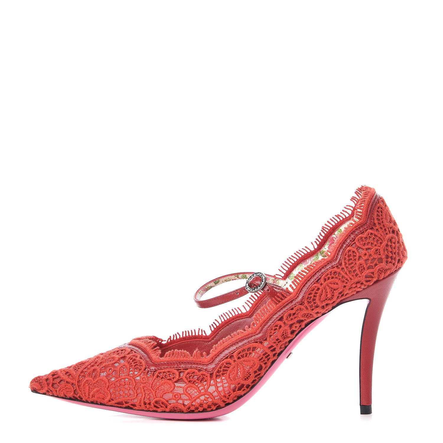 Gucci Lace Pizzo Venice Pumps 38.5 Hibiscus Red 1 of 8