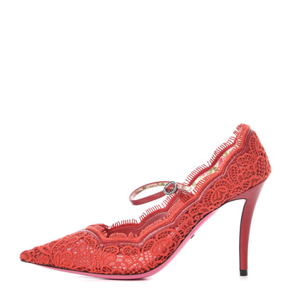 Gucci Lace Pizzo Venice Pumps 38.5 Hibiscus Red 1 of 8
