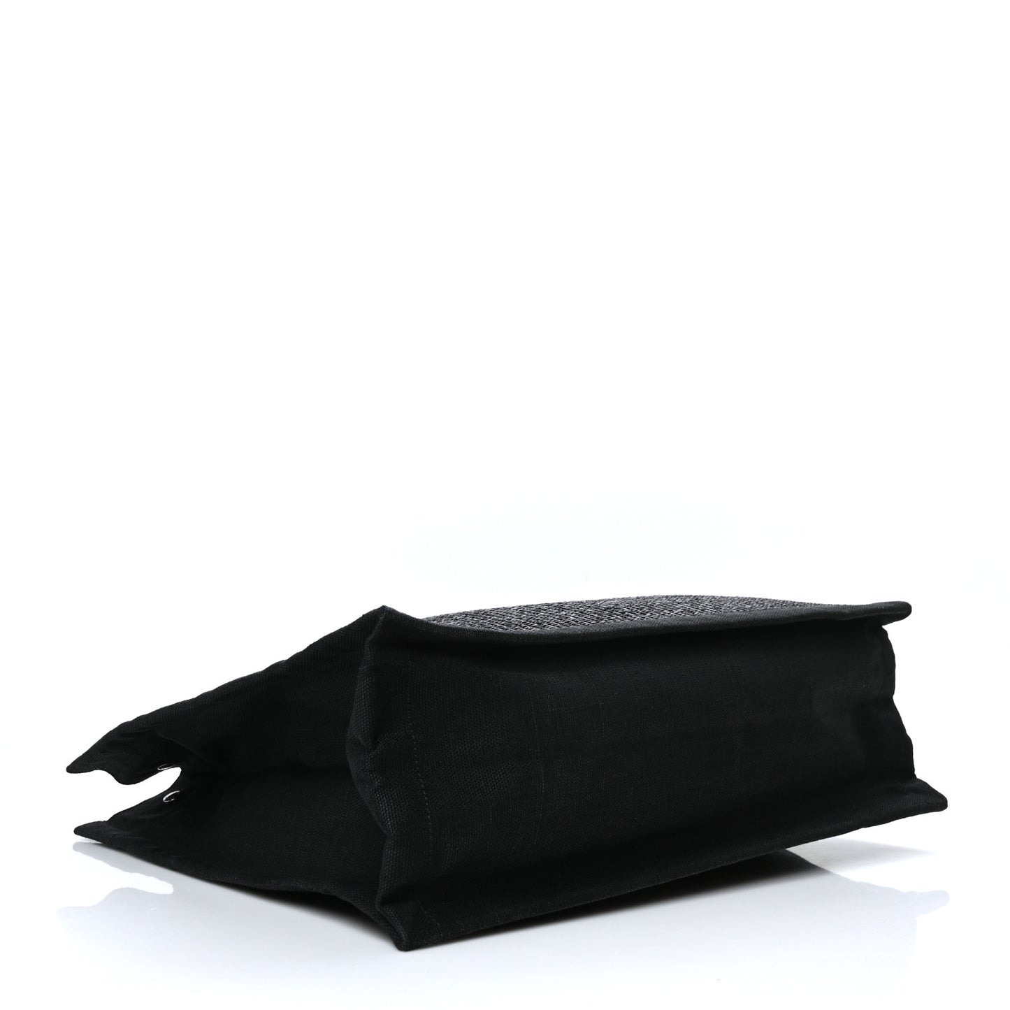 Raffia Linen Calfskin Rive Gauche Tote Black