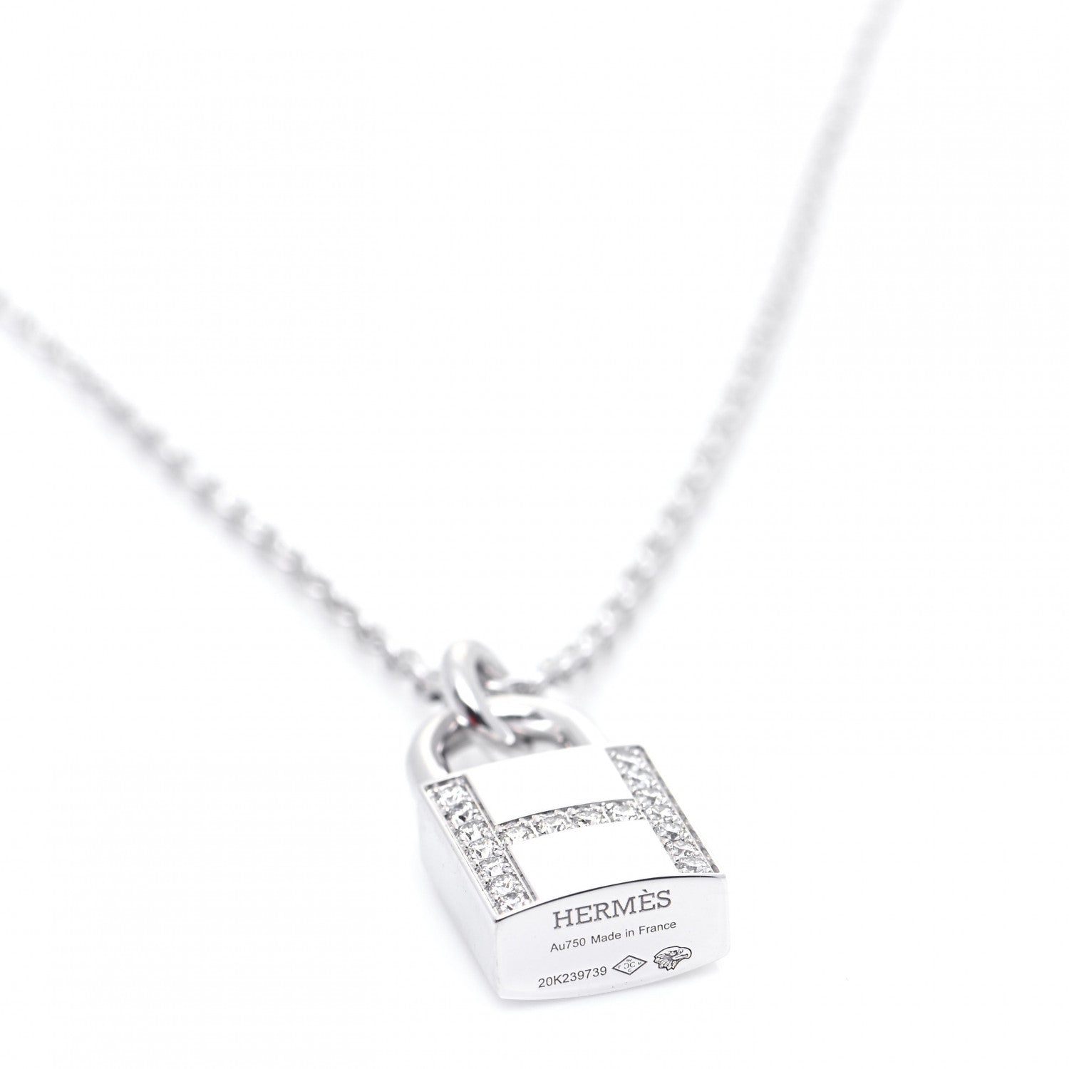 Hermes 18K White Gold Diamond Amulettes Cadenas Pendant Necklace 4 of 7