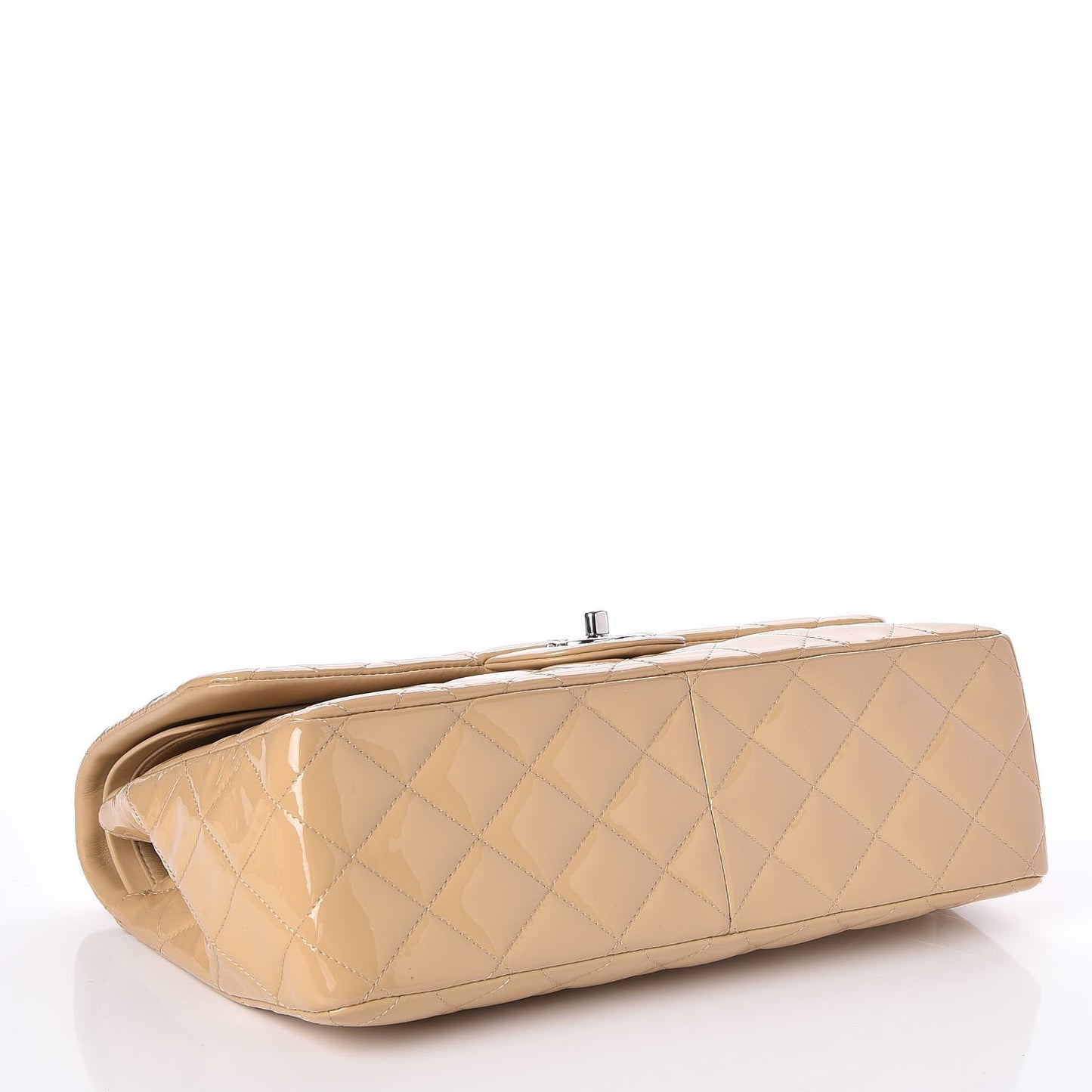 Patent Quilted Jumbo Double Flap Beige