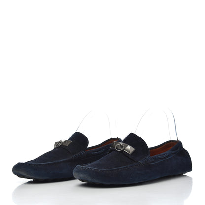 Hermes Suede Mens Irving Moccasin Loafers 43 Dark Blue 3 of 9