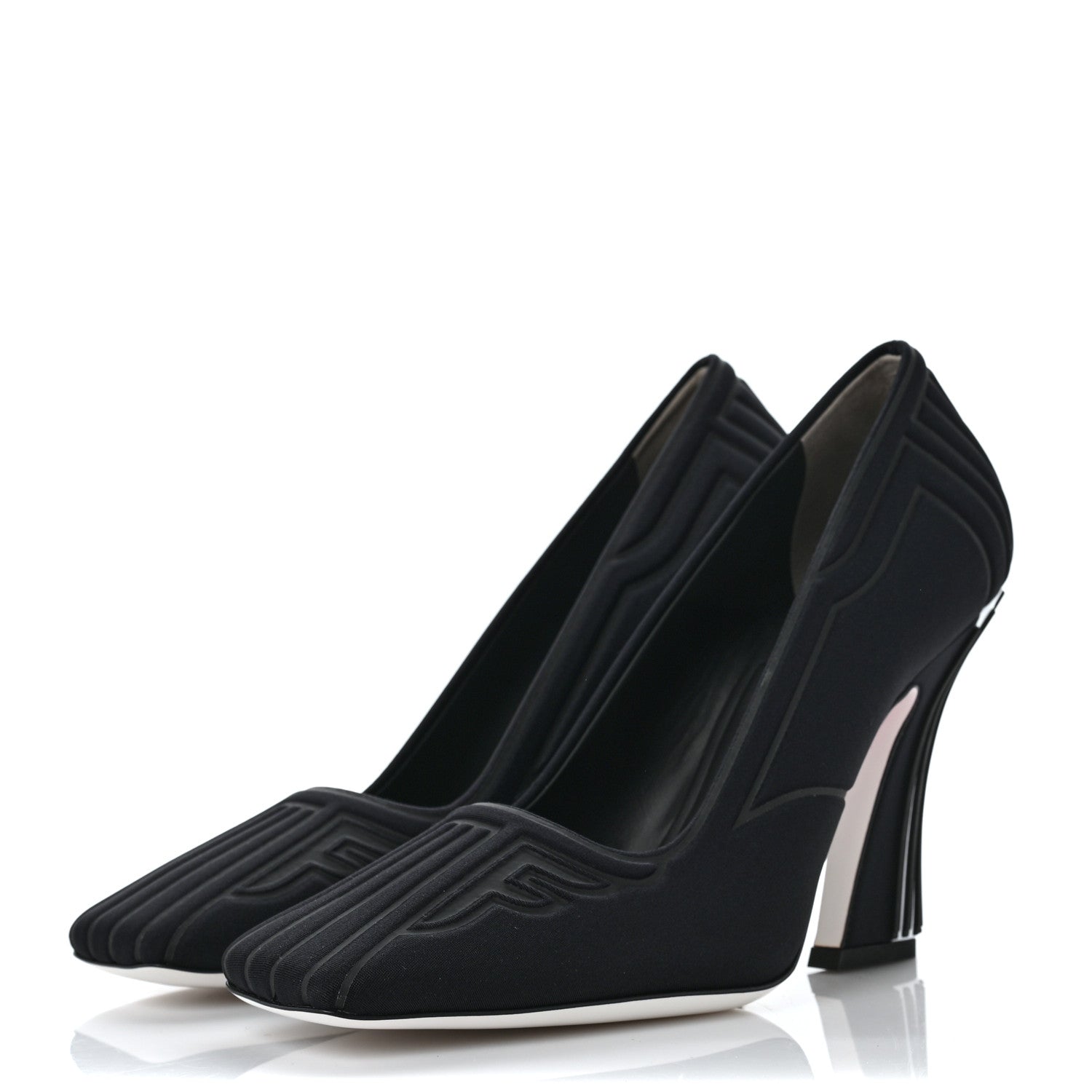 Fendi Lycra Film FF FFreedom Decollete Pumps 38.5 Black White 3 of 8
