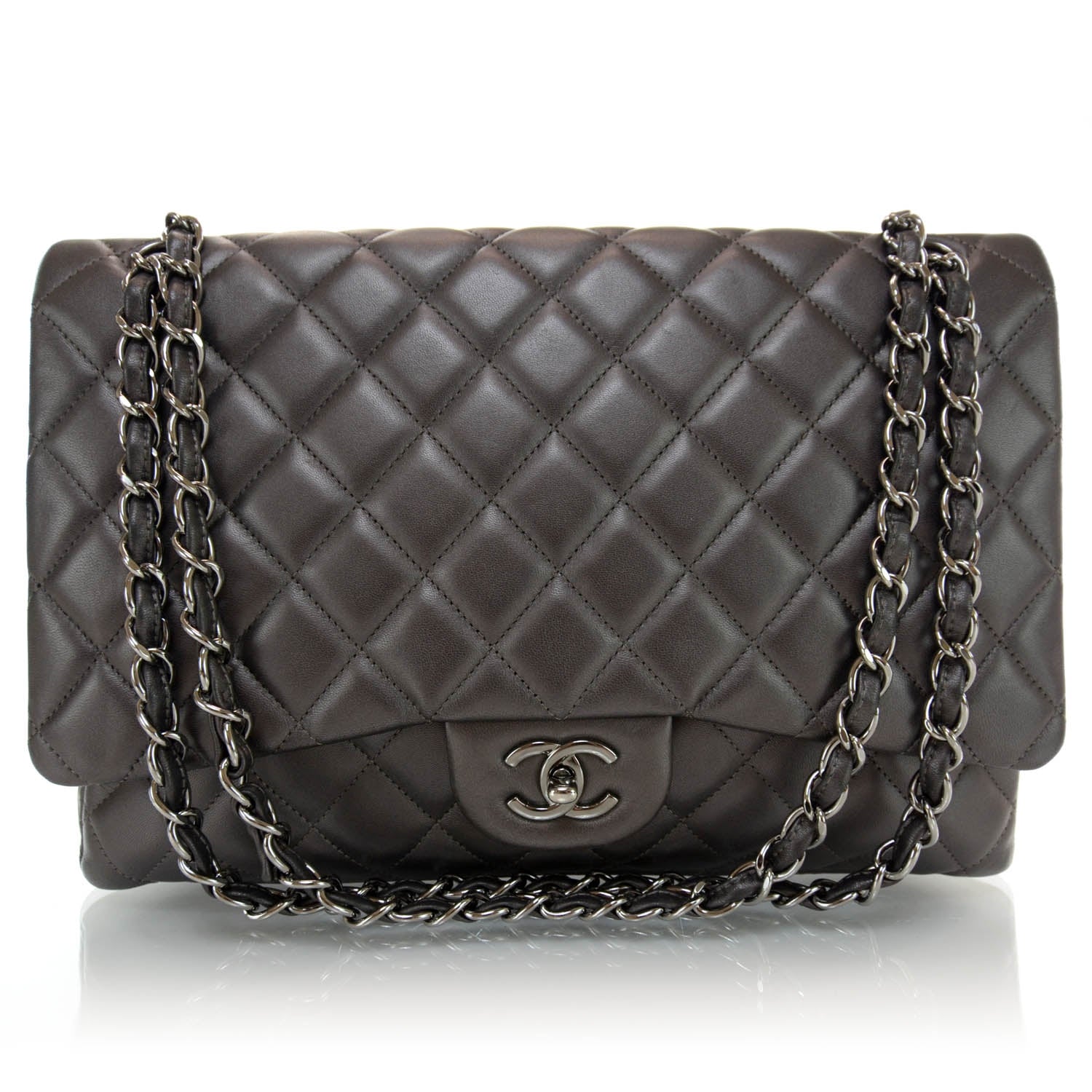 Chanel Lambskin Maxi Single Flap Dark Metallic Grey 1 of 10