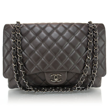 Chanel Lambskin Maxi Single Flap Dark Metallic Grey 1 of 10