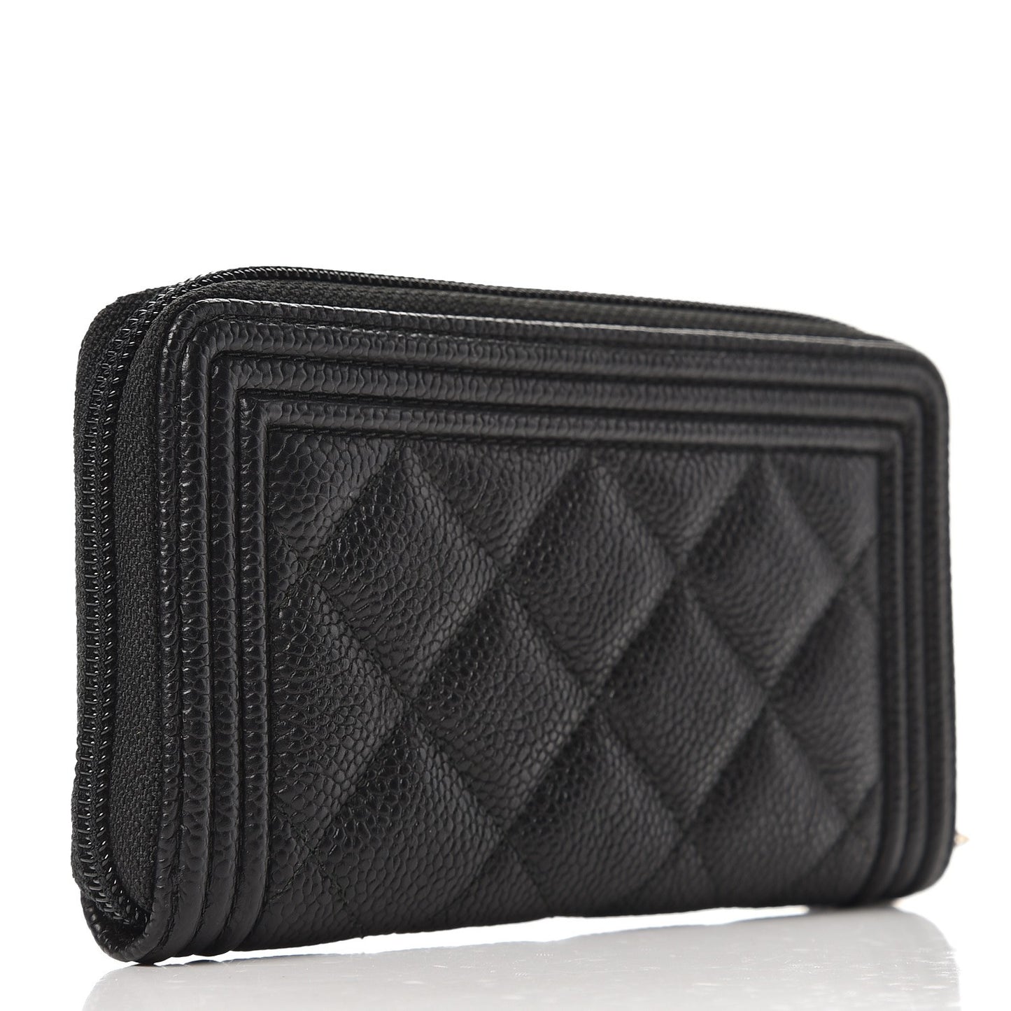 Caviar Quilted Small Boy Zip Around Wallet Black