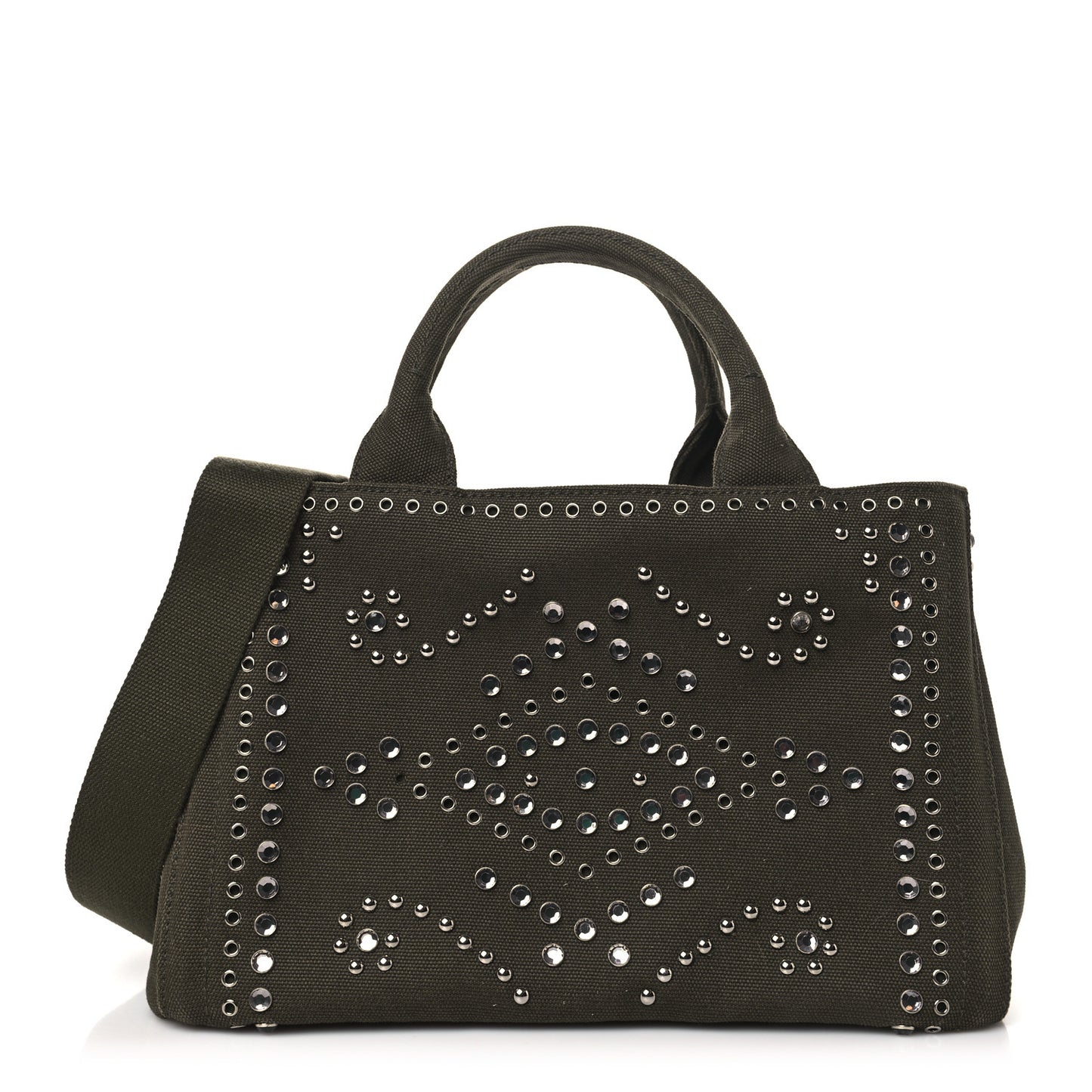 Canvas Crystal Studded Canapa Tote Militare