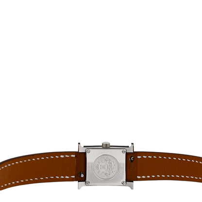 Hermes Stainless Steel Barenia Diamond Mother of Pearl 17.2mm Heure H Hour Quartz Watch Fauve 4 of 5