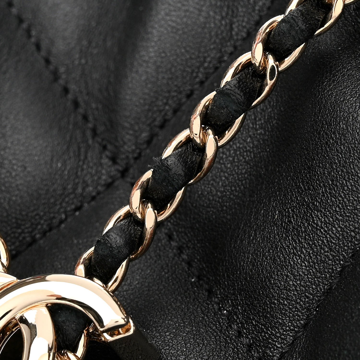 Chanel Lambskin Quilted CC Dweller Drawstring Bucket Bag Black 11 of 11