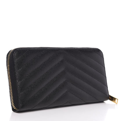 Saint Laurent Grain De Poudre Matelasse Chevron Monogram Zip Around Wallet Black 3 of 11