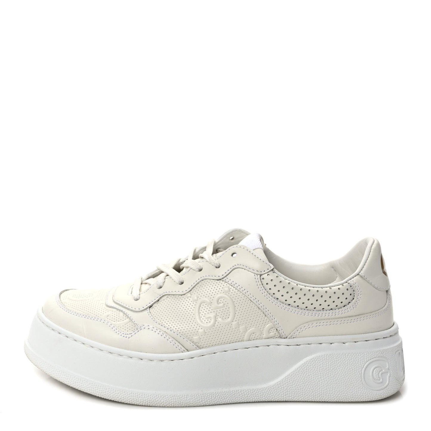 Calfskin GG Tennis Embossed Perforated Womens Platform 55mm Sneakers 39.5 Great White