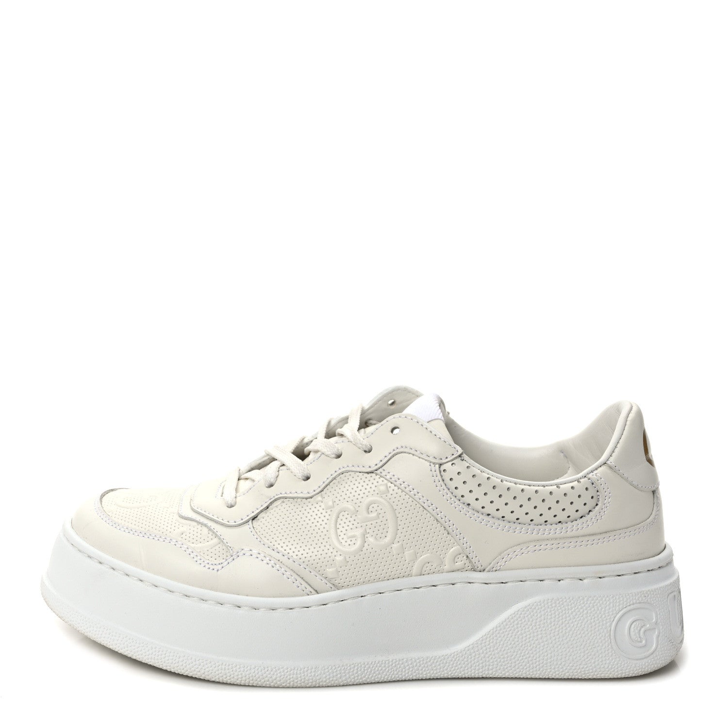 Gucci Calfskin GG Tennis Embossed Perforated Womens Platform 55mm Sneakers 39.5 Great White 1 of 9