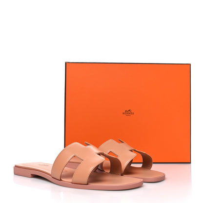 Hermes Box Calfskin Oran Sandals 39 Granite Rose 9 of 9