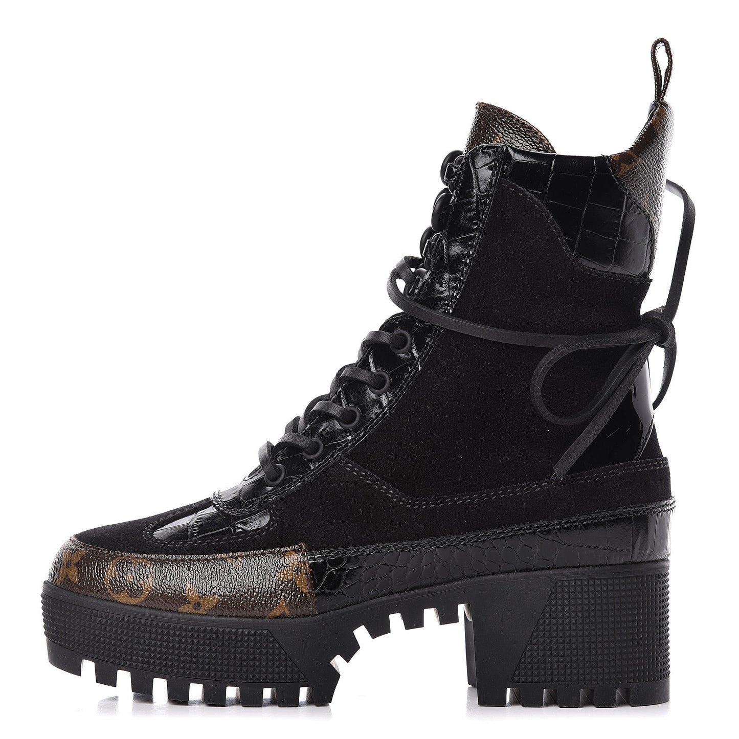 Suede Calfskin Monogram Laureate Platform Desert Boots 36 Black